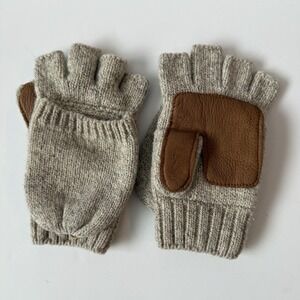 Duluth Trading Co Wool Blend Convertible Fingerless Gloves Size L/XL Leather